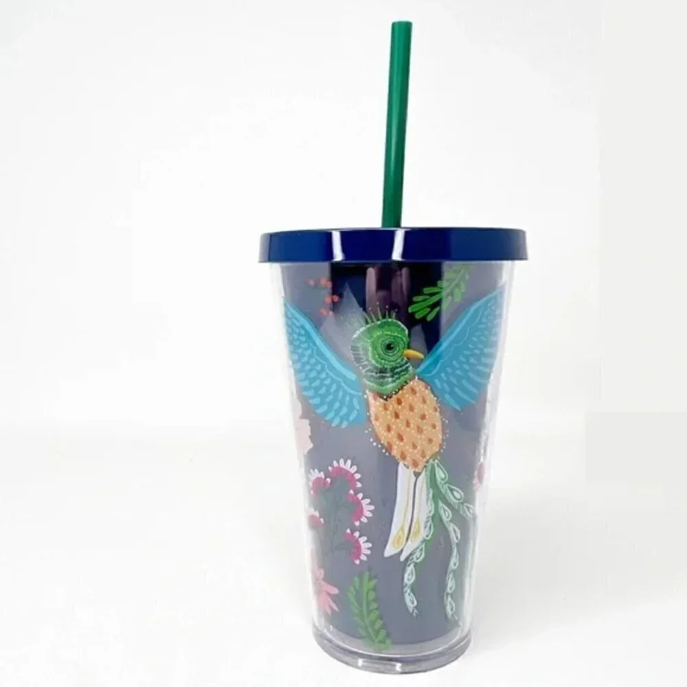 Starbucks Cold Cup Quetzal Birds of Paradise Blue Green Flowers 16 oz Grande NWT